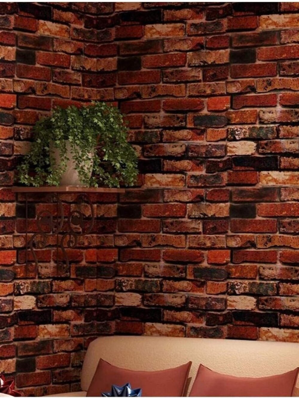 18" x 120" Brick Wallpaper Rust Red Peel and Stick Wallpaper Self Adhesive Firep